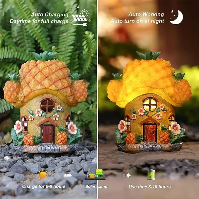 Fairy House Pineapple-Solar Garden Statues-Outdoor Decor - Fairy Garden Accessories for Porch Backyard Yard Lawn Flower Bed Decor by GreenHaven Gardens