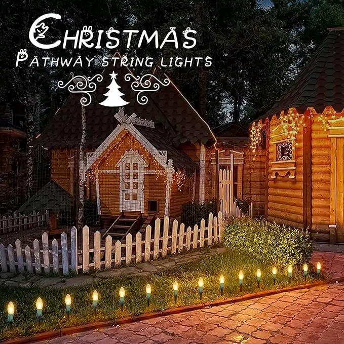 C9 Christmas Pathway String Lights Outdoor - 2 Pack Total 51.4 FT 40 Clear Lights with 40 Stakes, Connectable Waterproof Walkway Lights for Indoor Xmas Party Holiday Commercial Decoration, Warm White by GreenHaven Gardens