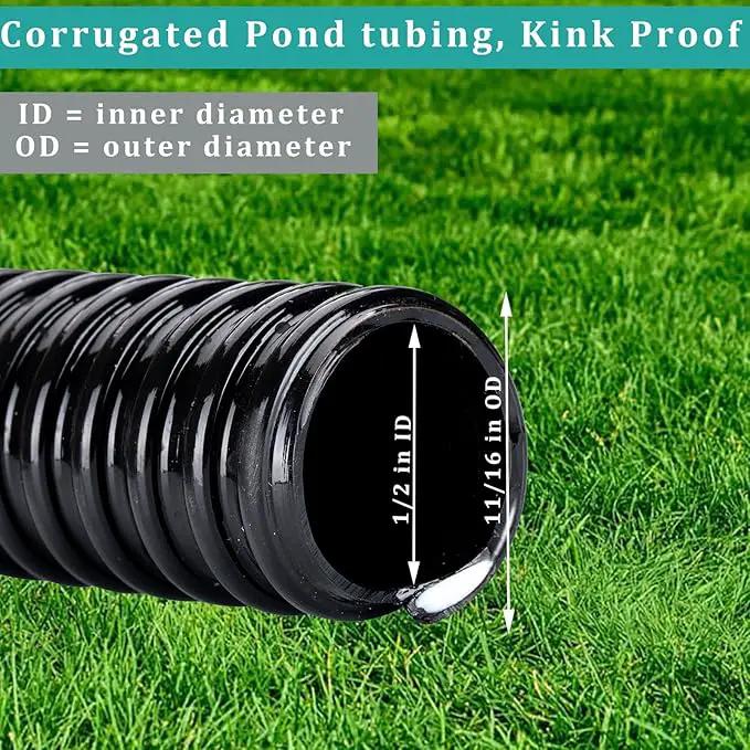 Pond Hose ID 1/2” × 50ft Black Corrugated Flexible Reinforced PVC Hose Vinyl Tubing for Pond Pump Fountain Garden Waterfall, Non-toxic & Kinkproof, with 2 clamps by GreenHaven Gardens