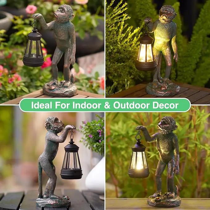 Garden Statue Monkey Figurine - Monkey Decor with Solar Powered Led Lights for Patio Lawn Balcony Yard - Ideal Gift for Women Moms Grandma Housewarming (Copper) by GreenHaven Gardens