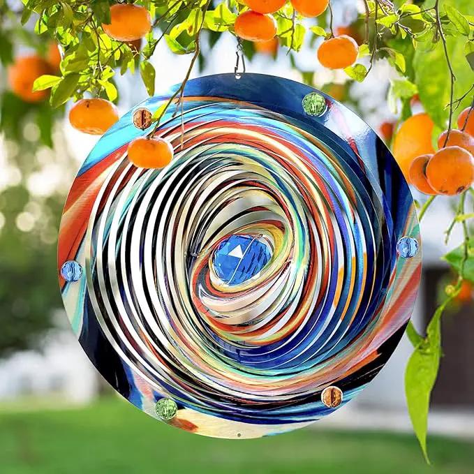 FONMY Mandala Wind Spinner w/Crystal Ball-Blue Plenet 3D Stainless Steel Hanging Spinners Worth Gift Christmas Decoration Indoor/Outdoor Garden Décor Kinetic Yard Art 12 Inches Wind Sculpture by GreenHaven Gardens