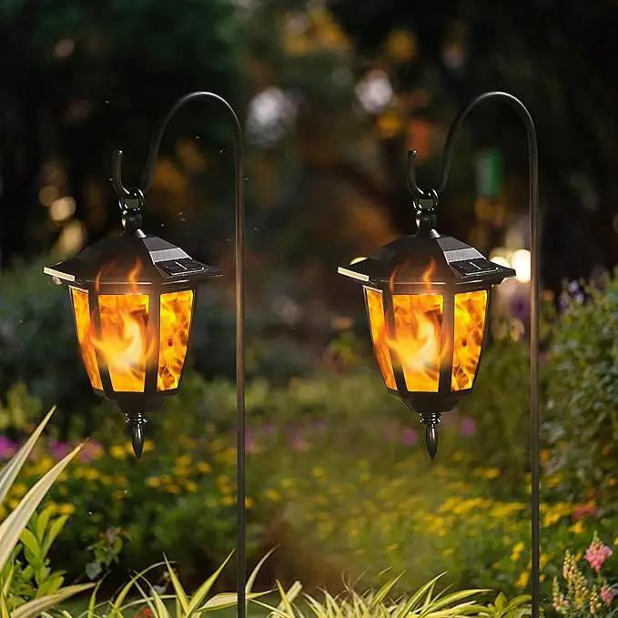 Dynaming 2 Pack Solar Flame Hanging Lights Outdoor, Solar Flickering Flame LED Garden Lanterns with 2 x 38 Inch Shepherd Hooks, Landscape Lighting Waterproof for Lawn Patio Yard Pathway Driveway by GreenHaven Gardens