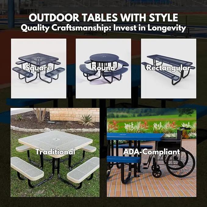 Heavy-Duty Portable Outdoor Picnic Table with Umbrella Hole, Expanded Metal Patio Dining Furniture Made in America (46" Round Top, Purple) by GreenHaven Gardens