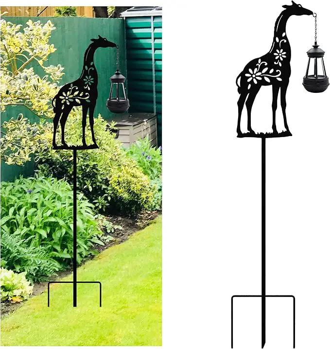 Solar Giraffe Garden Stakes Outdoor Solar Decor Metal Giraffe Holding Solar Lantern Decorative Garden Metal Animal Stakes Outdoor Giraffe Silhouette Stakes by GreenHaven Gardens
