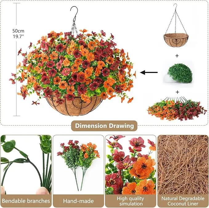 Artificial Fake Hanging Plants Flowers Basket, Faux Silk Daisy in Planter Realistic UV Resistant for Outside Home Patio Balcony Yard Spring Outdoor Decoration (Orange Brown) by GreenHaven Gardens