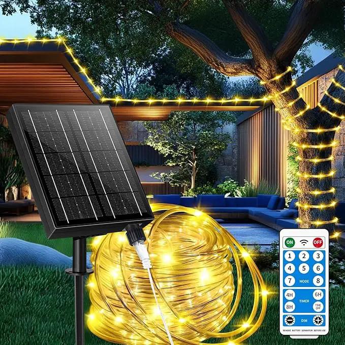 98FT Waterproof 300LEDs Solar Rope Lights, Type C Charging, Remote-Controlled, for Outdoor Pathway Pool Patio Party Garden Yard Palm Tree Holidays (Brighter - Warm White) by GreenHaven Gardens