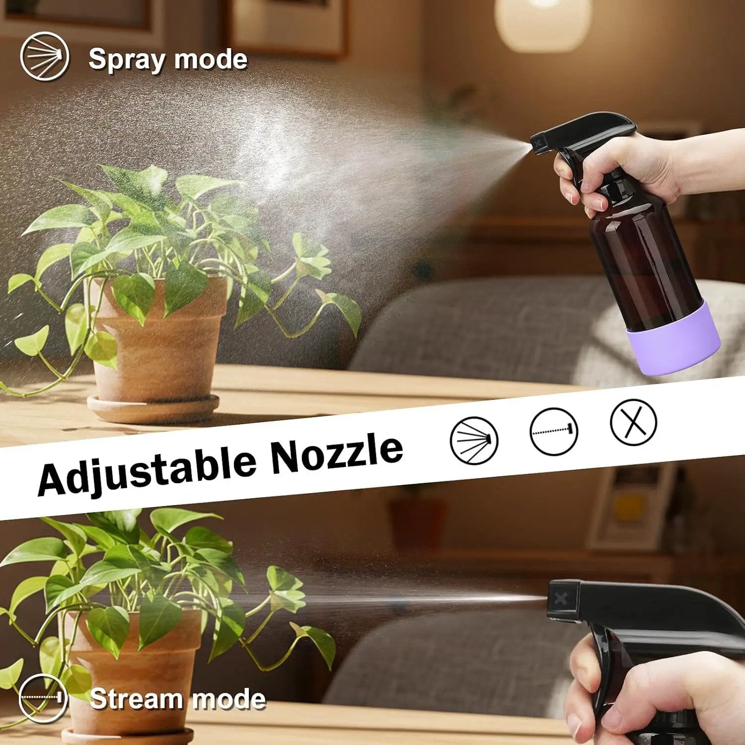 Glass Spray Bottles with Silicone Sleeve 16.9oz 2 Pack Empty Spray Bottle for Hair Mist/Stream Spraying for Cleaning Solutions, Plants, Essential Oils (Brown-qblue&purple) by GreenHaven Gardens