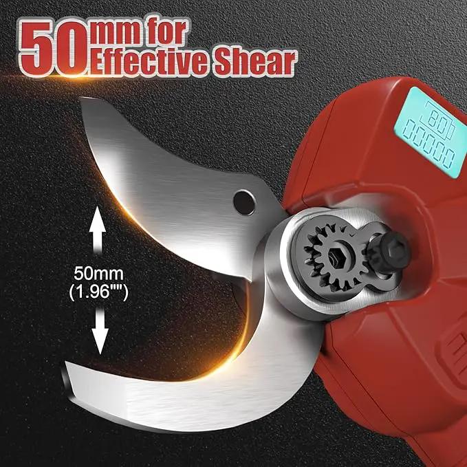 Electric Pruning Shears, 50mm 1.96" Cutting Diameter Cordless Power Pruner with 2Pcs Rechargeable Batteries, Tree Branch Cutter with SK7 High Carbon Steel Blade for Gardening Pruning by GreenHaven Gardens