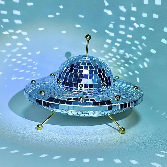 UFO Disco Ball Silver Disco Ball Decor Disco Spaceship Retro Reflective Décor Mirror Decorations for Home,Party,Garden,Handmade Gift (8 * 6inch) by GreenHaven Gardens