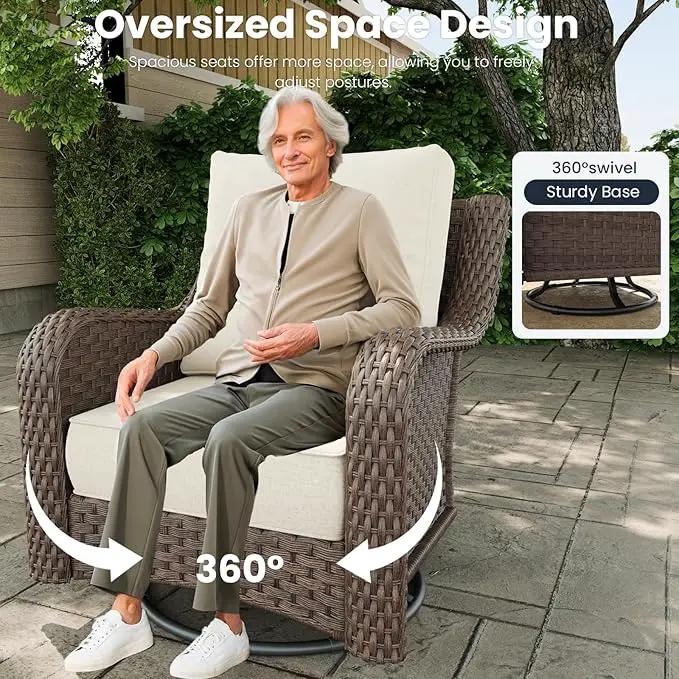 3 Pieces Outdoor Patio Furniture Sets with Single Chairs with 6-inch Thick Cushion and Side Table for Deck Lawn by GreenHaven Gardens