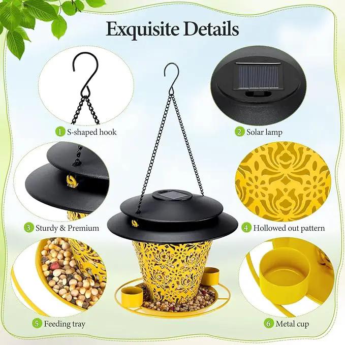 Solar Bird Feeders for Outside Hanging Metal Wild Bird Feeder Solar Lanterns Outdoor Waterproof Garden Decor for Yard Yellow by GreenHaven Gardens