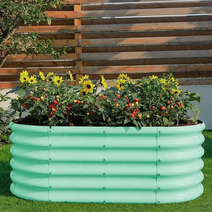Land Guard 18“ Tall 4×2ft Galvanized Raised Garden Bed Kit, Galvanized Planter Garden Boxes Outdoor, Oval Large Metal Raised Garden Bed for Vegetables……… (Lime Green, 4×2×1.5ft) by GreenHaven Gardens