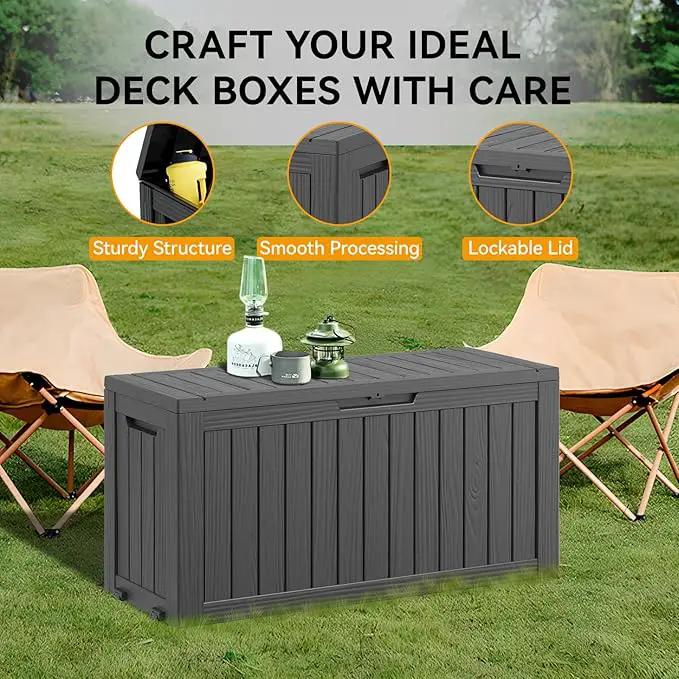 KAMABOKO Deck Box, 75 Gallon Resin Indoor and Outdoor Storage Boxes Waterproof for Garden Tools, Pool Accessories Storage Bench, Patio Furniture and Cushions with Lockable Lid, Black by GreenHaven Gardens