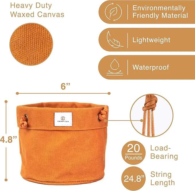 Waxed Canvas Handmade Hanging Planter for Indoor/Outdoor Plants, Hanging Basket Plant Holder Dijon Yellow by GreenHaven Gardens