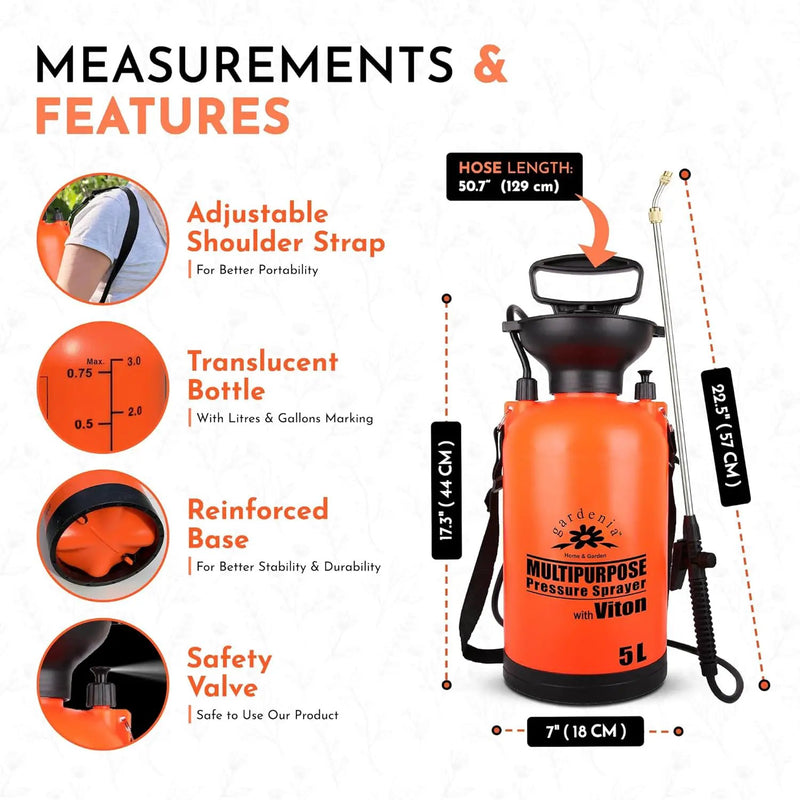 Pump Sprayer Upgraded Garden Sprayer with Viton Seals Telescopic Metal Lance, Premium Pumping Spray Bottle 5L-S with Spare Parts for Watering Plants Lawn Care & Home & Car Cleaning by GreenHaven Gardens