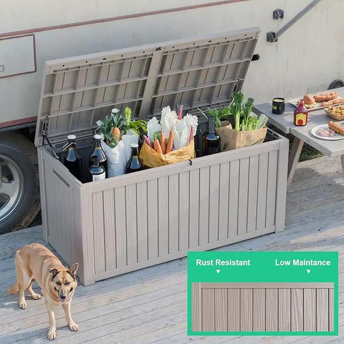180 Gallon Outdoor Deck Box,Storage Lockable Waterproof Patio Furniture,Garden Tools,Cushions,Pool Accessories Outside Storage Resin Box(Grey) by GreenHaven Gardens