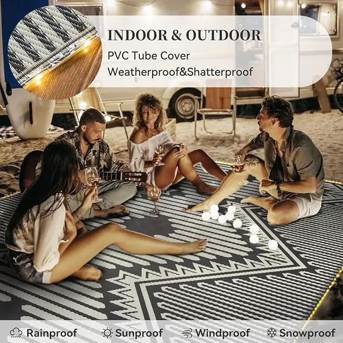 MontVoo Outdoor Rug with Led String Strip Lights 6x9 ft Waterproof Outdoor Patio Rug Mat Reversible Plastic Straw Rug Outside Outdoor Rug for RV Camping Picnic Balcony Fairy Boho Outdoor Decor by GreenHaven Gardens