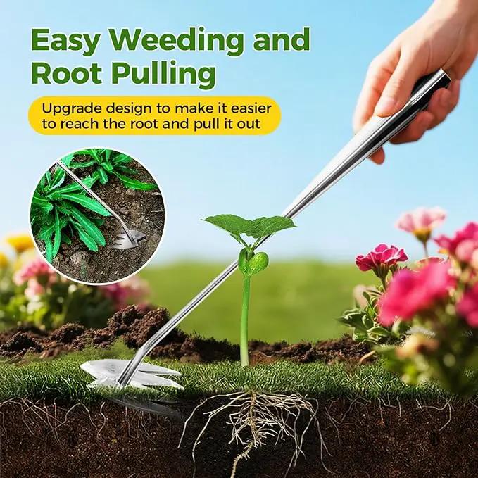 2025 Upgraded Weed Puller Tool,Portable Garden Weed Rake Uprooting Weeding Tool with Handle,4 Tooth Manganese Steel Manual Weeder Remover Tool for Gardening Backyard Farm Planting & Weeding by GreenHaven Gardens