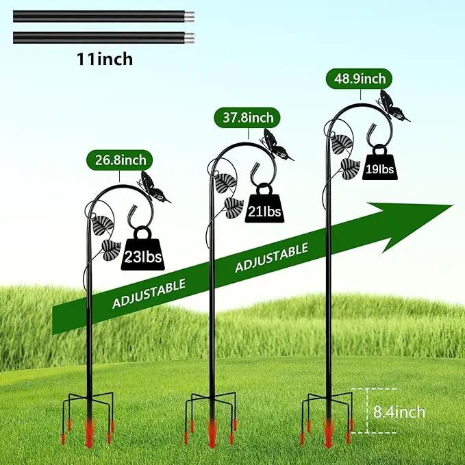 Shepherds Hooks for Outdoor Hummingbird Bird Feeder Pole Hanger 49 Inches with 5 Prongs Base Stainless Metal Adjustable Garden Hanging Holder Weddings Garden Decor Butterfly 1-Pack by GreenHaven Gardens