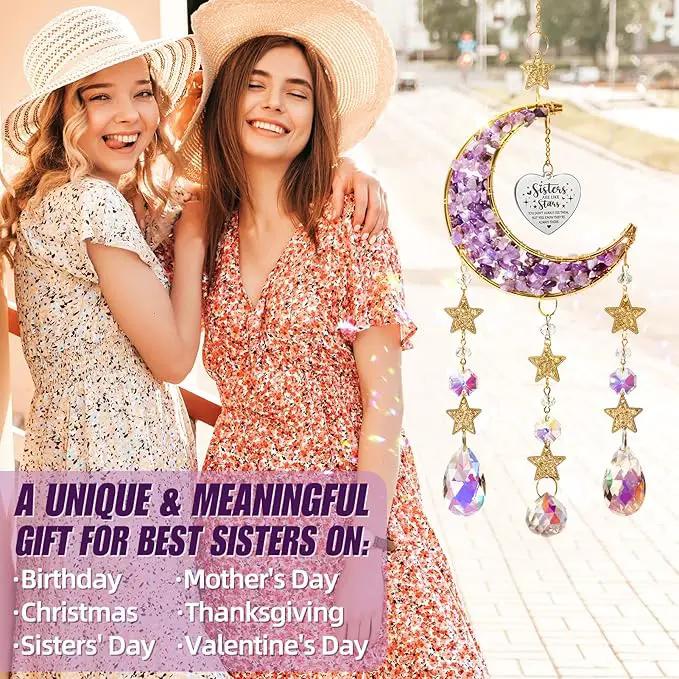 Sisters Gifts from Sister for Sister from Brother, Best Sister Gifts Unique Sister Birthday Gifts for Sister in Law Soul Sister, Moon Crystal Suncatcher for Window Hanging Decor by GreenHaven Gardens