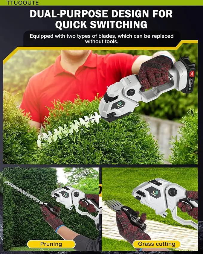 Cordless Hedge Trimmer,2 in 1 Cordless Grass Shear & Hedge Shear/Shrubbery Trimmer with Dual-Action Blade Cutting Capacity,Hedge Shear with 2 PCS Rechargeable Battery and Charger for Garden,Lawn by GreenHaven Gardens