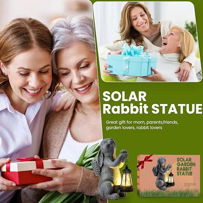 Solar Garden Outdoor Statues Rabbit with Solar Lantern,Outdoor Bunny Figurines Decorations,Lawn Decor Bunny Statue for Patio, Balcony, Yard Ornament,Unique Housewarming and Easter Gifts by GreenHaven Gardens