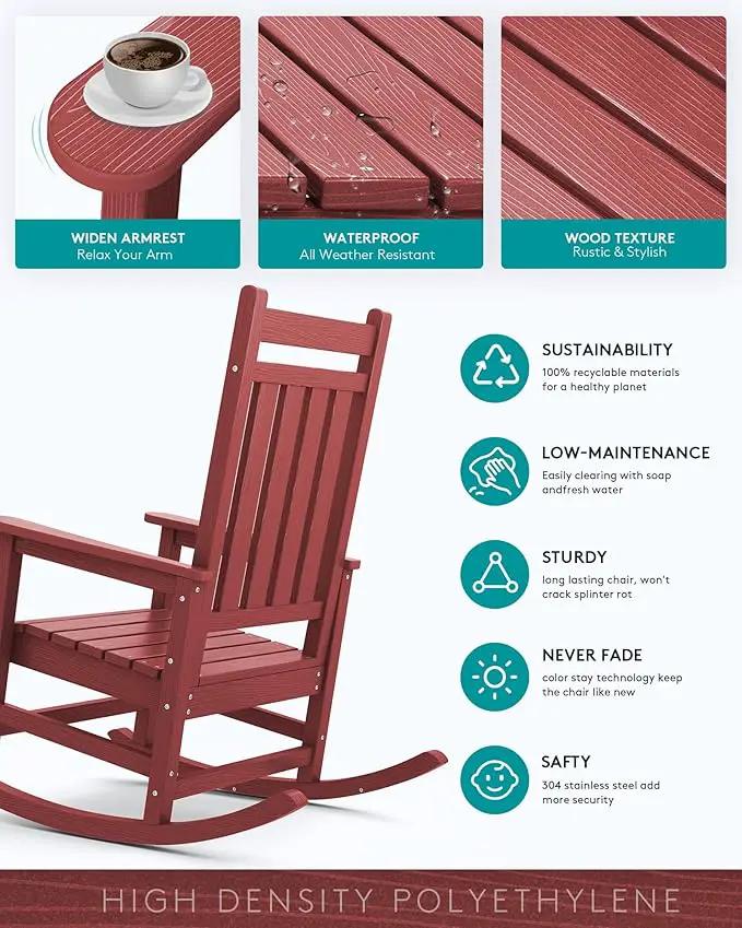 SERWALL Outdoor Rocking Chair Set of 2, HDPE Rocking Chairs for Adult, All Weather Porch Rockers for Lawn Garden, Crimson Red by GreenHaven Gardens