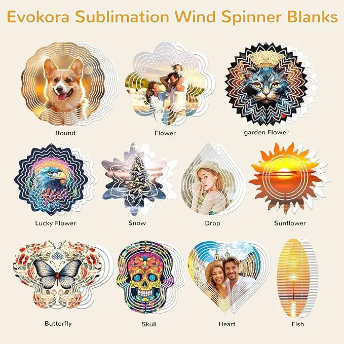 Sublimation Wind Spinner Blanks, 8 Pack 10 Inch 3D Aluminum Metal Hanging Wind Spinner Bulk for Garden Yard Outdoor, Window Porch Decoration for Heat Press Transfer DIY (16. Luchy-flower-8pcs) by GreenHaven Gardens