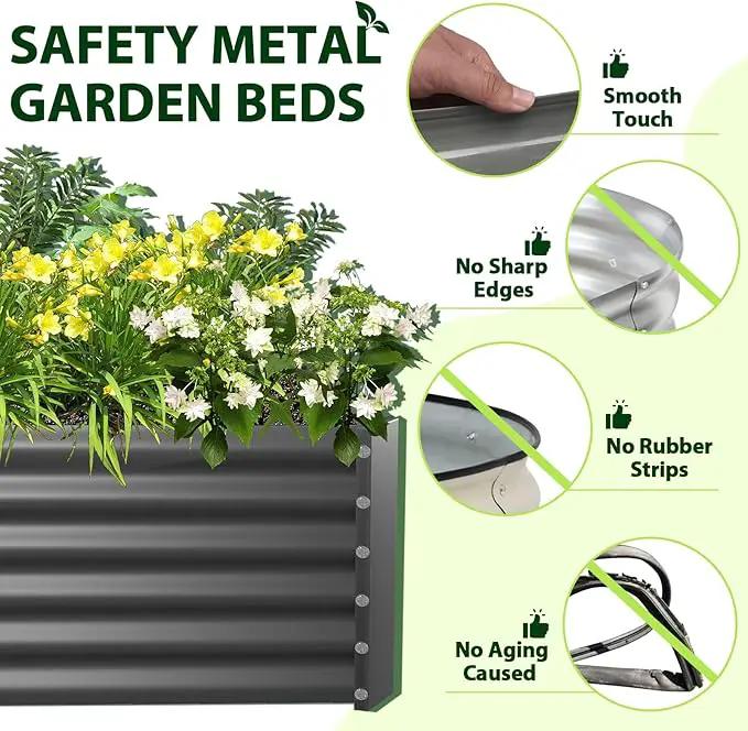 A ANLEOLIFE 8X4X1.5ft Galvanized Raised Garden Bed Kit, Rectangular Large Metal Deep Root Planters for Outdoor Plants Vegetables Flowers Herb, 359 Gallon Capacity- Quartz Grey by GreenHaven Gardens
