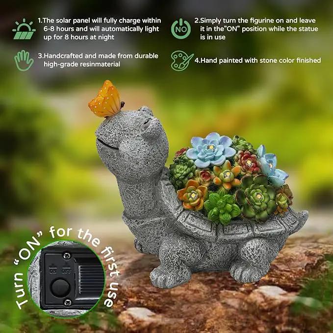 Solar Garden Outdoor Statues Turtle with Succulent Butterfly 8 LED Lights, Lawn Decor Tortoise Figurine for Patio Balcony Yard, Yard Unique Christmas Birthdays Gift for Mom Grandma by GreenHaven Gardens