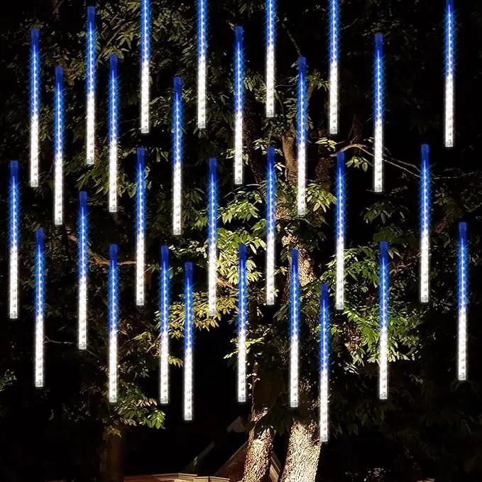 Dazzle Bright 288 LED Christmas Light, 11.8 Inch Meteor Shower Rain Lights with 8 Tubes，Waterproof Plug in Falling Rain Lights Christmas Decorations for Xmas Bushes Tree Yard Party, Blue and White by GreenHaven Gardens