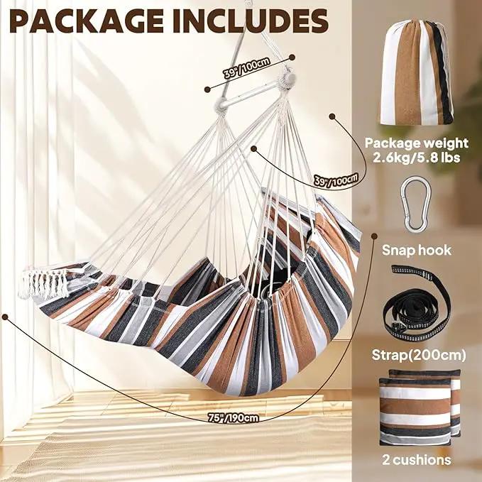Chihee Hammock Chair Hanging Chair with Foot Rest 2 Cushions Max 500lbs Robust Metal Spreader Bar Collapsible Easy Storage Soft Cotton Swing Chair Strong Strap Iron Carabiner Side Pocket Included by GreenHaven Gardens