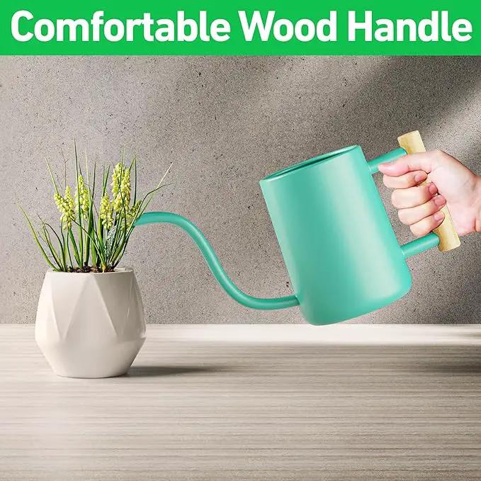35 oz Metal Small Indoor Watering Can with Long Spout & Real Wood Handle for House Plants, Succulents, Cacti & Seedlings - Green Long Spout Watering Can Indoor Plants - Stylish, Gentle Flow, No Spills by GreenHaven Gardens