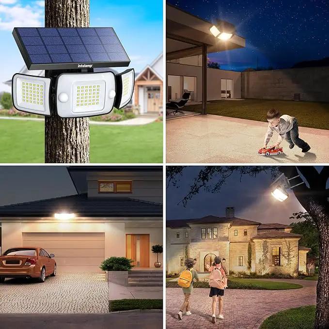 intelamp Solar Flood Lights Outdoor Waterproof, 6000mAh 1200LM Solar Powered Dual Motion Sensor LED Warm Lighting Dusk to Dawn Security Floodlight Exterior with Remote for Outside Garden House Patio by GreenHaven Gardens
