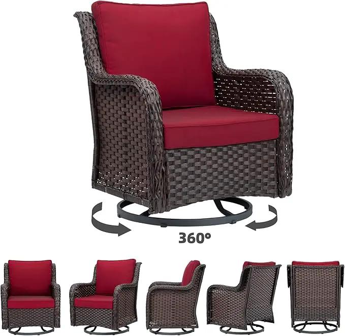 Towallmark Outdoor Swivel Wicker Glider Patio Chairs with Table Set, 3 Pieces Outdoor Bistro Set with 4”Thick Cushions and Coffee Table for Porch, Balcony, Deck (Red) by GreenHaven Gardens