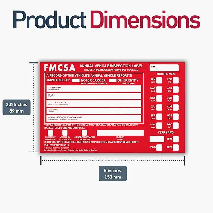 50 Pack Buck Aluminum Annual Vehicle Inspection Label with Punch Boxes, 2 Mil Red FMCSA Self Adhesive Sticker, DOT Compliant, Weatherproof, Tear Resistant, Easy to Write On, 6" x 3.5" - Made in USA by GreenHaven Gardens