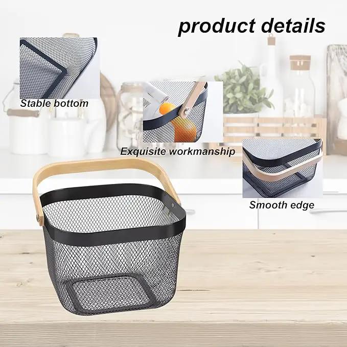 2 Pack Garden Harvest Baskets, Picnic Baskets with Durable Metal Mesh and Bamboo Handle, Perfect for Shopping, Gardening, Picnics, and Organizing by GreenHaven Gardens