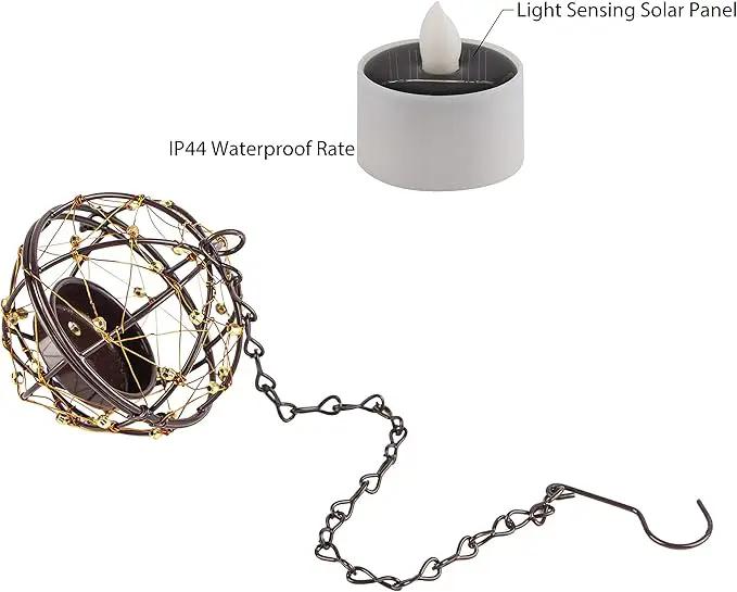 Solar Lights Outdoor Hanging Lanterns, ZHONGXIN Beaded Copper Wire Ball Candle Holder with Solar Tea Lights, Perfect for Home, Garden, Backyard, Pergola, Patio Umbrella, Tree, Window Decor-Set of 4 by GreenHaven Gardens