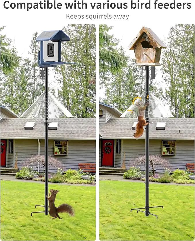 Bird Feeder Pole with Squirrel Baffle - 90 Inch Bird House Pole for Outdoors Heavy Duty, Squirrel Proof Baffle with Stainless Steel Spring for Better Defense, Slip-Fit Connection by GreenHaven Gardens