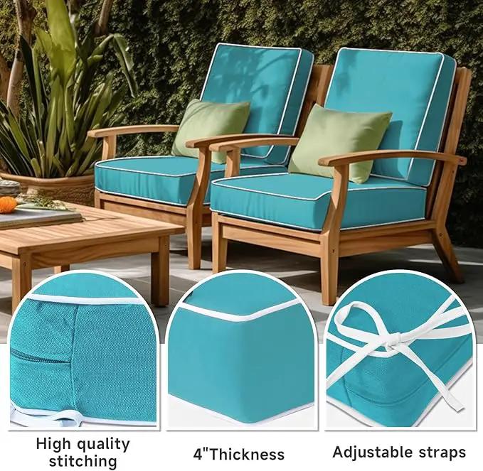 PNP FKJP 2 Pack Outdoor Chair Cushion 20" X 20" X 4", Waterproof Outdoor Seat Cushions with Non-Skid Ties, Aqua Blue (Cushion + Cover) by GreenHaven Gardens