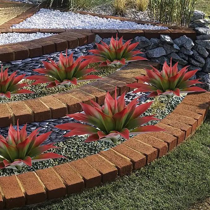 Artificial Agave Plants,Large UV Resistant Fake Agave Planters for Indoor and Outdoor Decorating Tropical Plant Succulents Greenery Indoor Decor (2Pack,22" Red) by GreenHaven Gardens