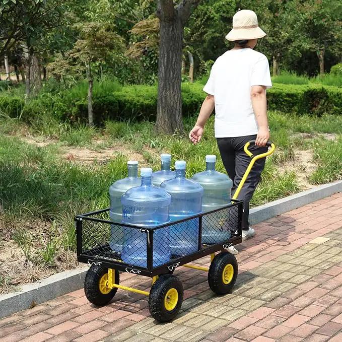Wagon Removable Sides - Farm, Warehouse, Yard Dump Cart - Yellow+Black Air Wheels by GreenHaven Gardens