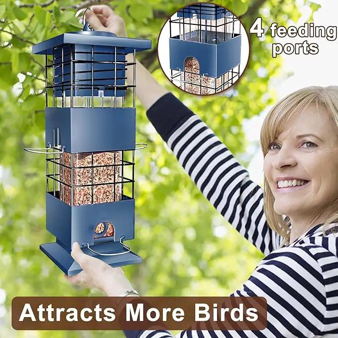 Bird Feeder 3LBS Metal Anti-Squirrel Wild Birdseed Feeder for Finch Cardinal Blue Jay Outdoors Hanging (Blue) by GreenHaven Gardens