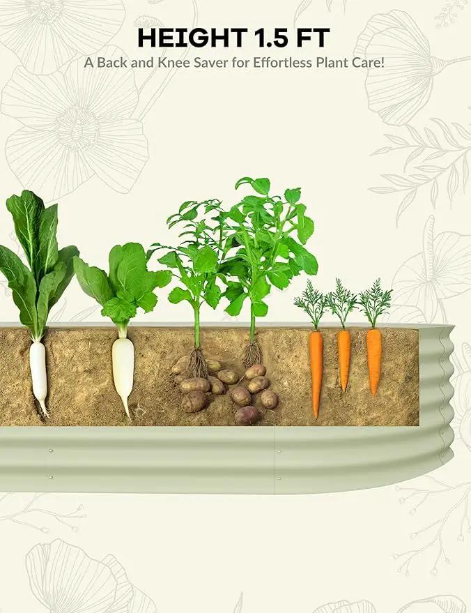 8x2x1.5ft Raised Garden Bed,Galvanized Raised Planter Boxes Outdoor with Easy Assembly, Large Garden Bed for Vegetables, Fruits, Flower,Raised Garden Bed,Beige by GreenHaven Gardens