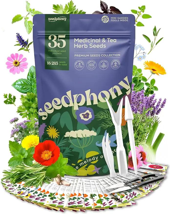 35 Medicinal & Tea Herb Seeds Variety Pack - 16,285+ Non-GMO Heirloom Herbs Seeds for Planting Indoor & Outdoor: Lavender, Rosemary, Echinacea, Mint, Catnip, Basil - Gardening Seed Packets by GreenHaven Gardens