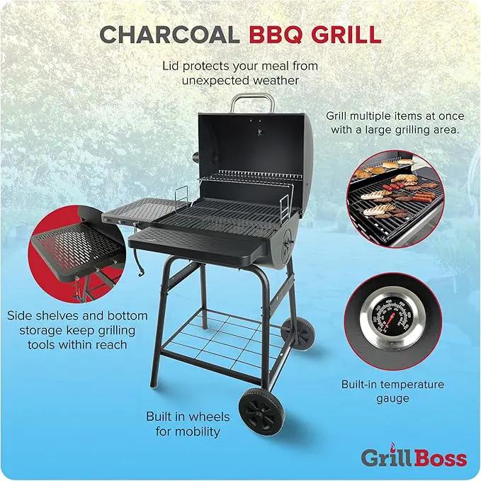 Grill Boss 23 Inch Charcoal Barrel Grill with Adjustable Grate, Large Cooking Area, Black by GreenHaven Gardens
