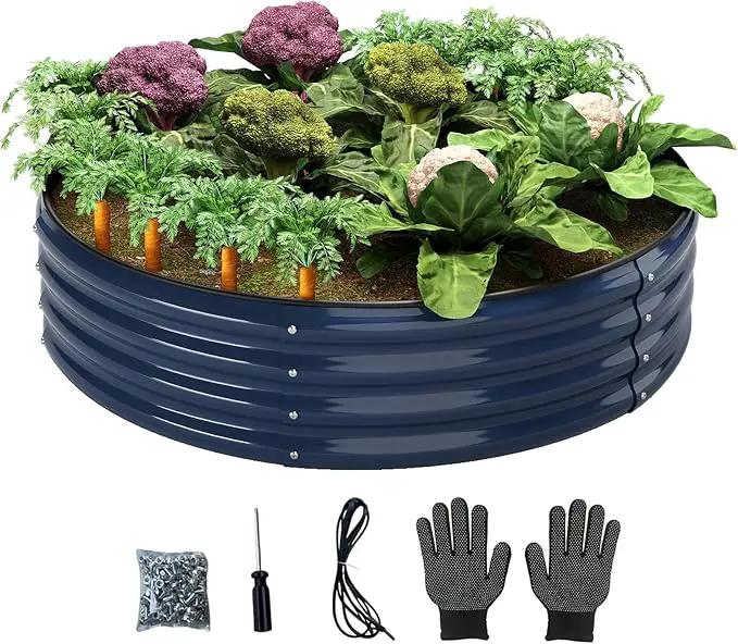 Galvanized Metal Planter Round Raised Garden Bed Kit for Gardening Outdoor，2x2x1ft Grow Garden Box Raised Flower Bed，Round Galvanized Planter Outdoor Metal Fire Pit Ring by GreenHaven Gardens