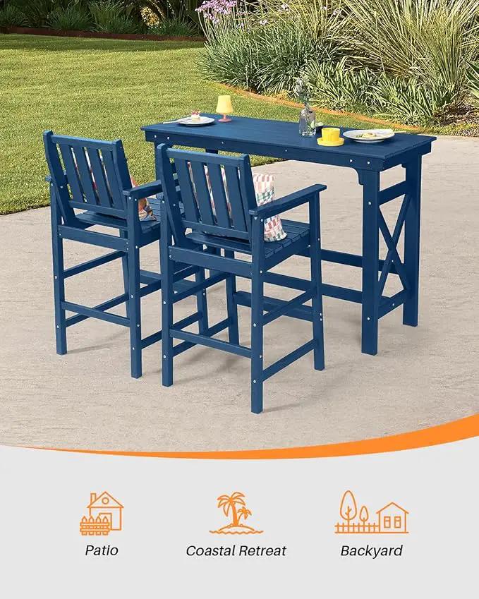 HDPE Outdoor Bar Table, 41" Rectangular Patio Bar Tables, Outdoor Counter Height Table Adirondack Patio Bar Height Table, HDPE Outside Pub Tables for Outside, Balcony, Deck, Poolside, Navy by GreenHaven Gardens