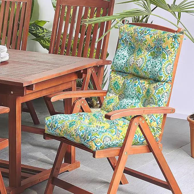 LVTXIII Outdoor Seat/Back Chair Cushion Patio Tufted High Back Cushion, Seasonal Replacement Rocking Chair Cushion with Ties (22” W x 20D”, Set of 2, Damask Green) by GreenHaven Gardens