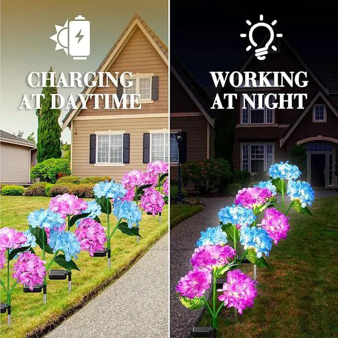 Treela 4 Pack Solar Lights Flowers Outdoor Waterproof Hydrangea Garden Stake Lights Realistic LED Flowers Powered Decorative Ground Solar Flower for Lawn Yard Backyard Decoration Gift(Blue, Purple) by GreenHaven Gardens